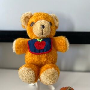 Vintage 1975 Fisher Price Freddy Teddy Squeaker Works Apple Bib Plush Stuffed